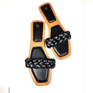 Black Womens Sandals Flat Slides Mules Beach Slipons Braided Size 40/ 9.5 US New